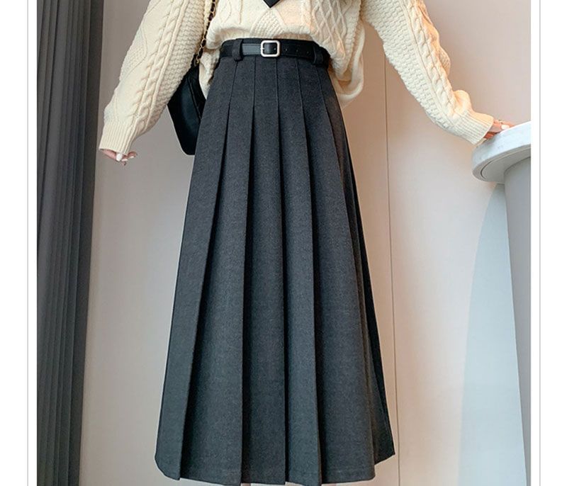 Pleated Midi A-Line Skirt with High Waist