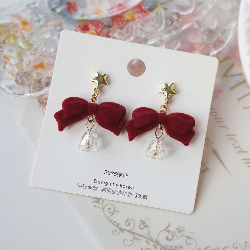Dangle Bell Alloy Bow Flocking Earring