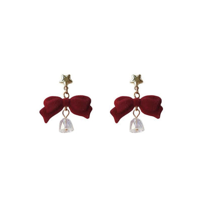 Dangle Bell Alloy Bow Flocking Earring