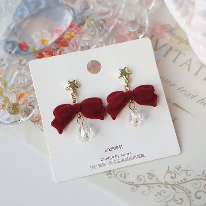 Dangle Bell Alloy Bow Flocking Earring