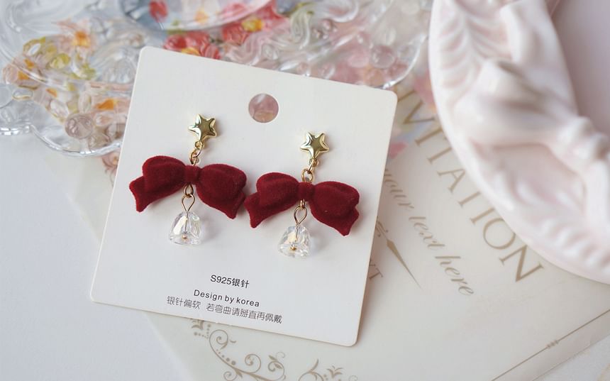 Dangle Bell Alloy Bow Flocking Earring