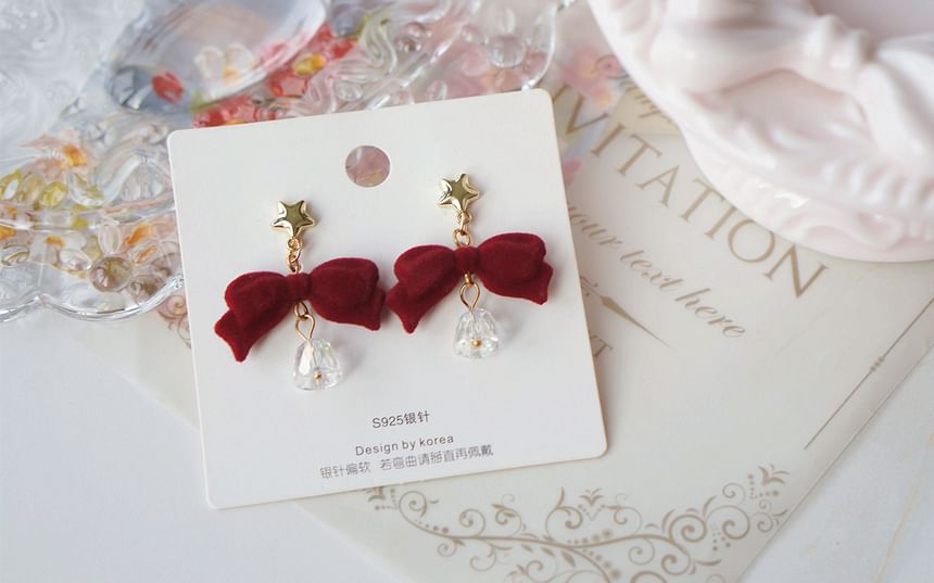 Dangle Bell Alloy Bow Flocking Earring