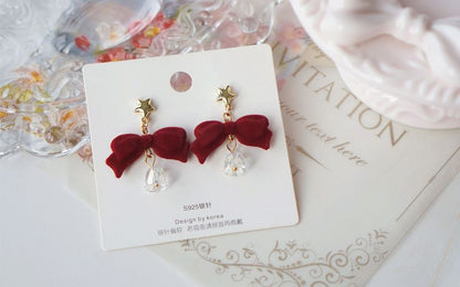 Dangle Bell Alloy Bow Flocking Earring