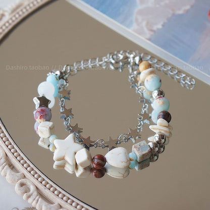 Resin Faux Bracelet Star Gemstone Alloy Layered Bead