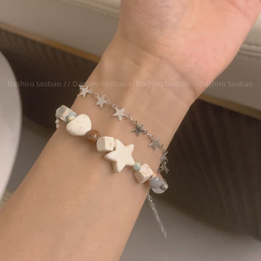 Resin Faux Bracelet Star Gemstone Alloy Layered Bead