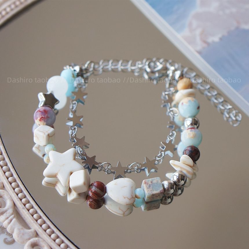 Resin Faux Bracelet Star Gemstone Alloy Layered Bead