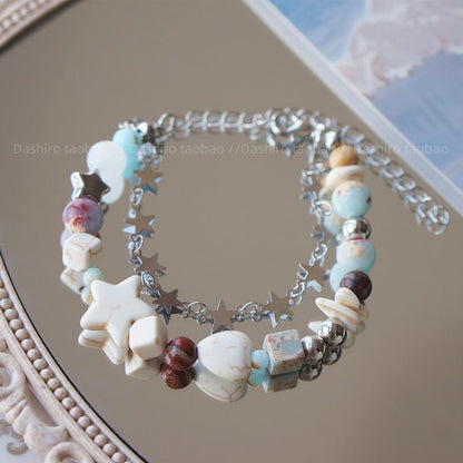 Resin Faux Bracelet Star Gemstone Alloy Layered Bead