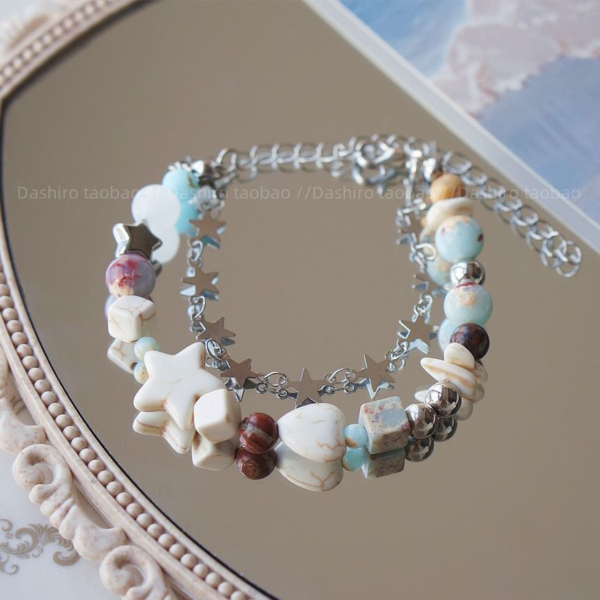 Resin Faux Bracelet Star Gemstone Alloy Layered Bead