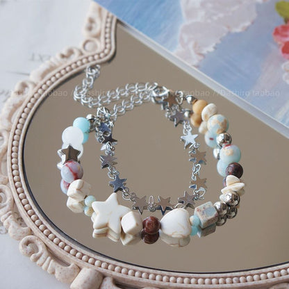 Resin Faux Bracelet Star Gemstone Alloy Layered Bead