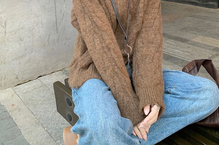 Plain Turtleneck Zip Cardigan