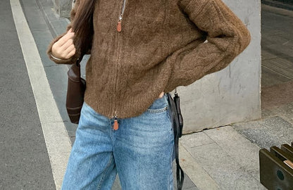 Plain Turtleneck Zip Cardigan