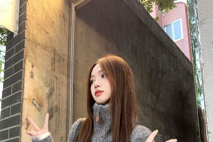 Plain Turtleneck Zip Cardigan