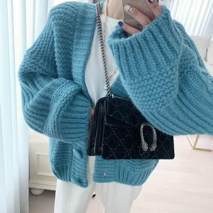 Button-Front Plain Cardigan