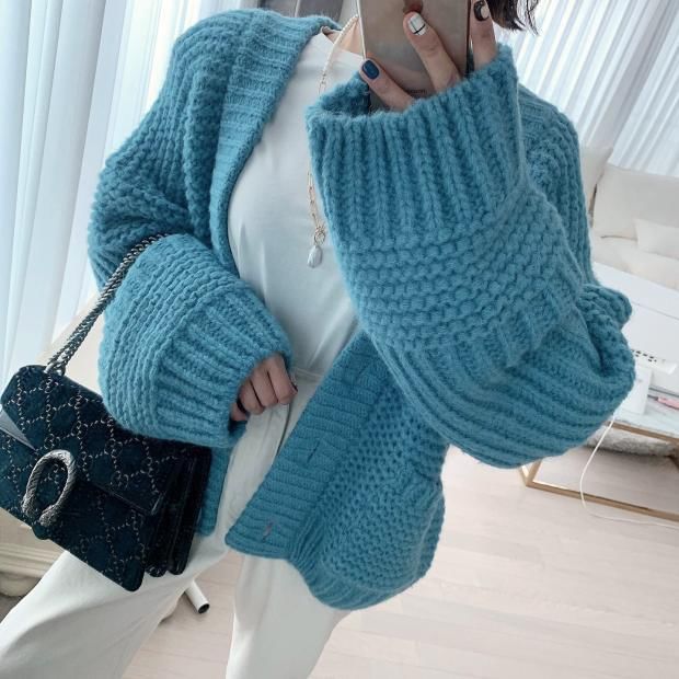 Button-Front Plain Cardigan