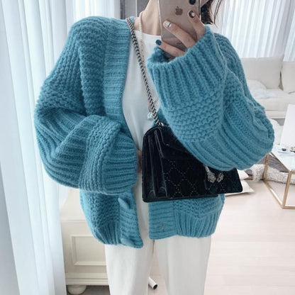 Button-Front Plain Cardigan