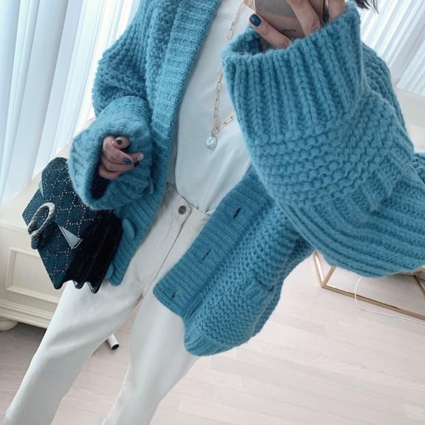 Button-Front Plain Cardigan