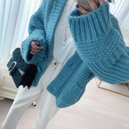 Button-Front Plain Cardigan