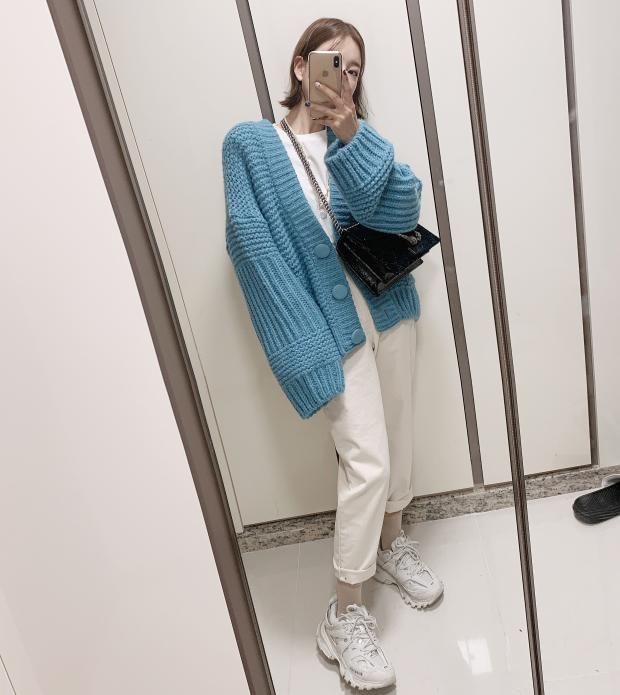 Button-Front Plain Cardigan