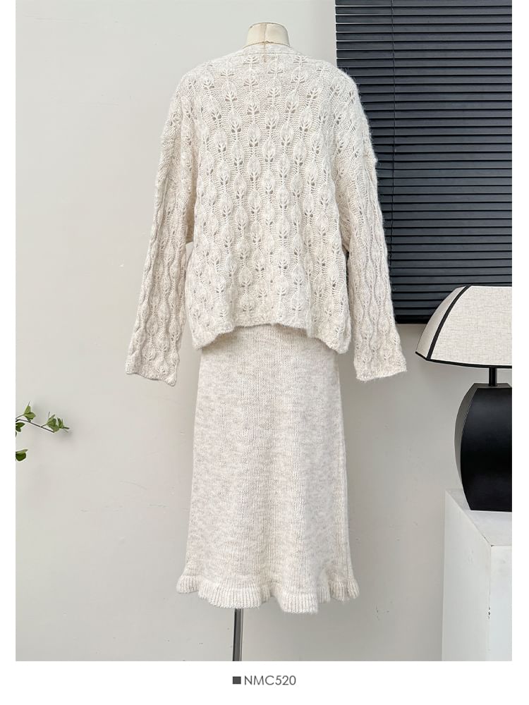 Ethnic Fringed Tank Top + Midi Skirt + Cardigan Set