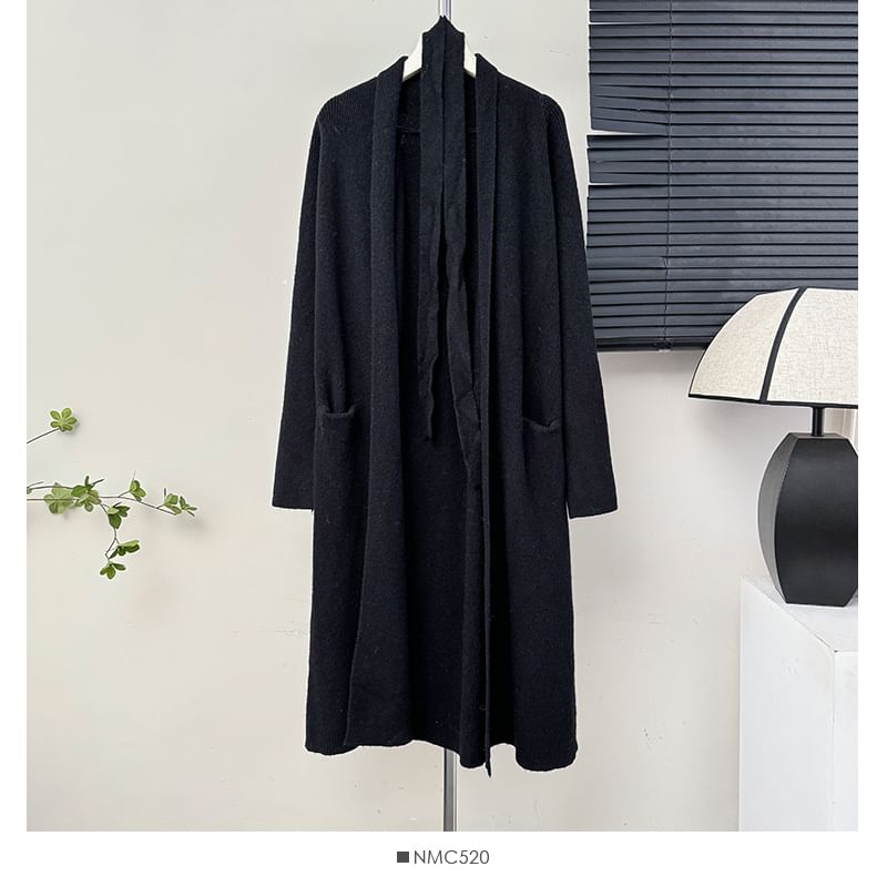 Soft Open-Front Long Cardigan with Sash
