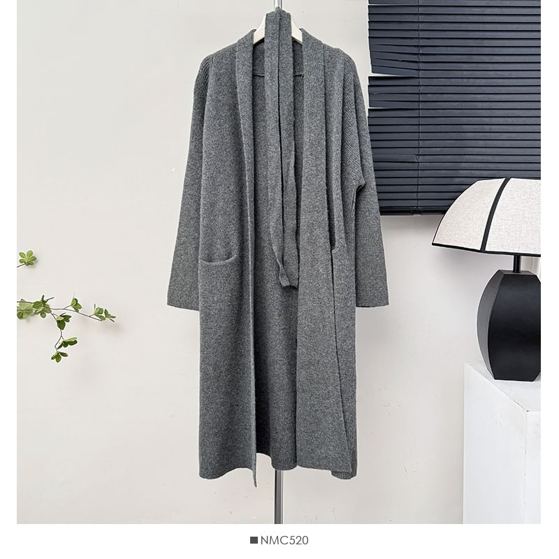 Soft Open-Front Long Cardigan with Sash