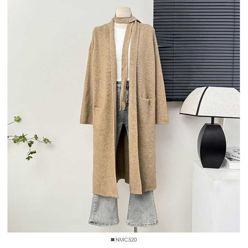 Soft Open-Front Long Cardigan with Sash