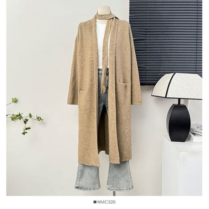 Soft Open-Front Long Cardigan with Sash
