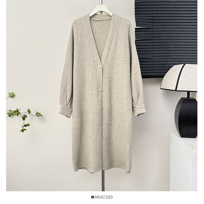 Two-Button V-Neck Long Cardigan - 6 Colors