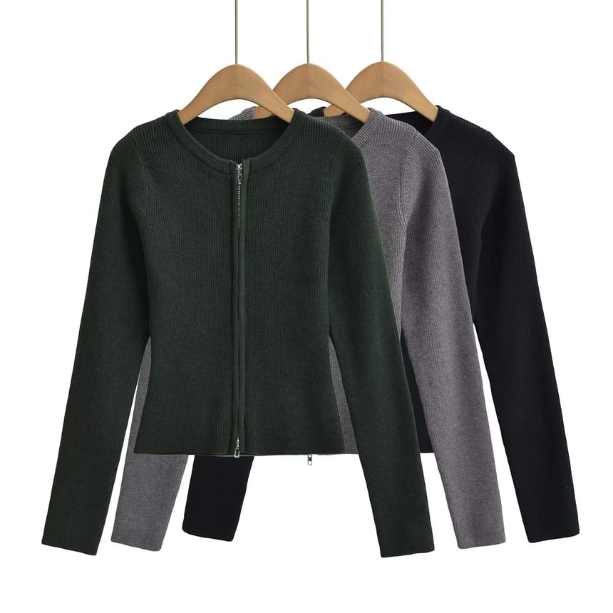 Plain Zip-Up Cardigan