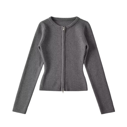 Plain Zip-Up Cardigan