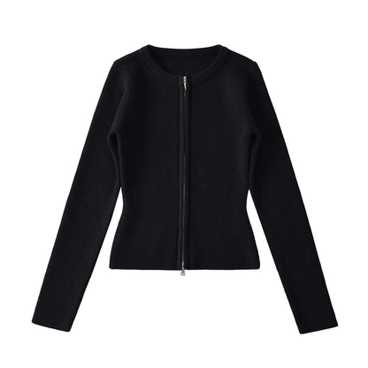 Plain Zip-Up Cardigan