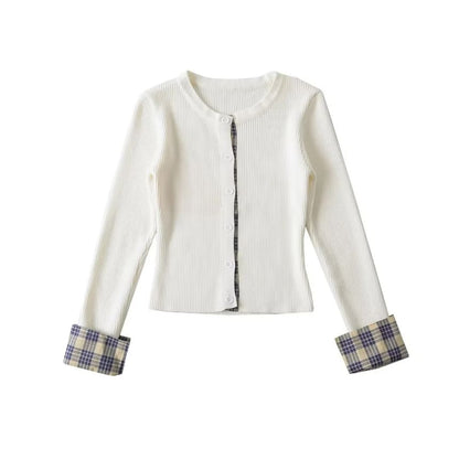 Crewneck Button-Up Plain Crop Cardigan