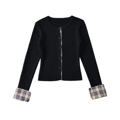 Crewneck Button-Up Plain Crop Cardigan
