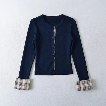 Crewneck Button-Up Plain Crop Cardigan