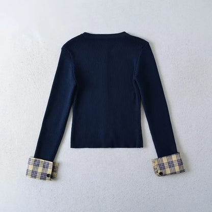 Crewneck Button-Up Plain Crop Cardigan