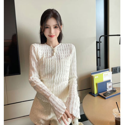 Round Neck Long-Sleeve Lace Top