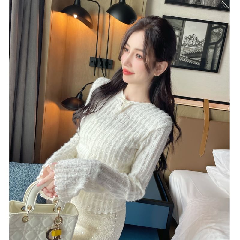 Round Neck Long-Sleeve Lace Top