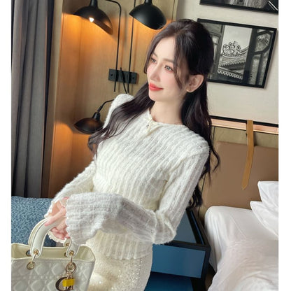 Round Neck Long-Sleeve Lace Top