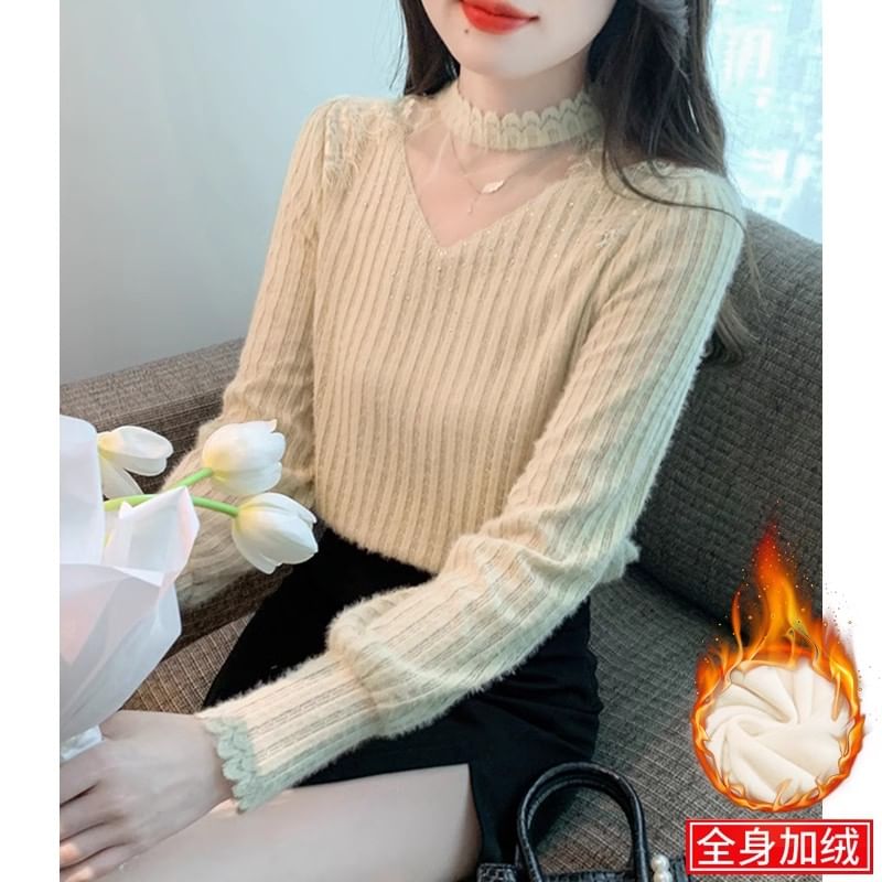 Chic Mock Neck Lace Panel Shirt