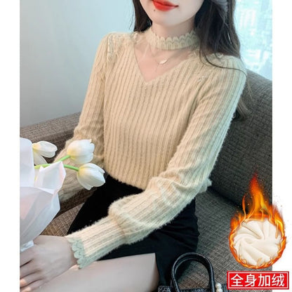 Chic Mock Neck Lace Panel Shirt