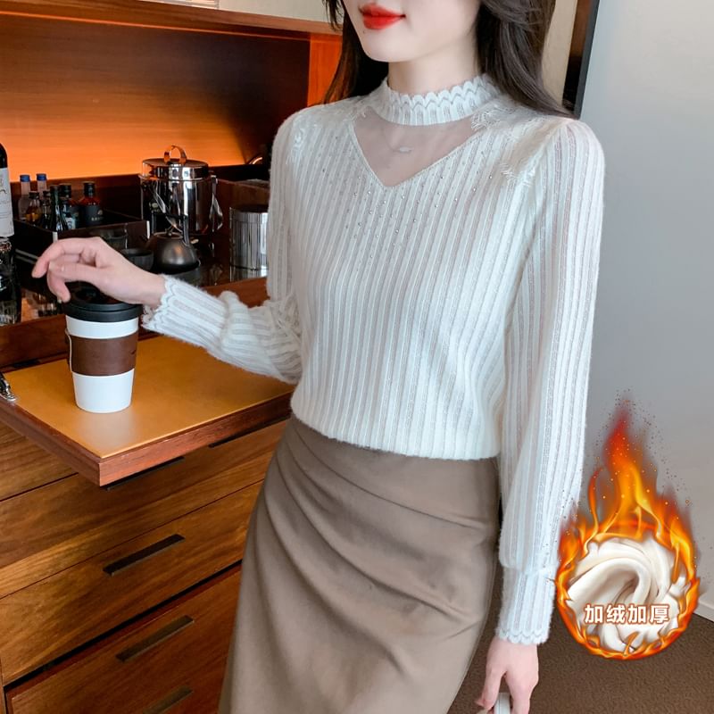 Chic Mock Neck Lace Panel Shirt