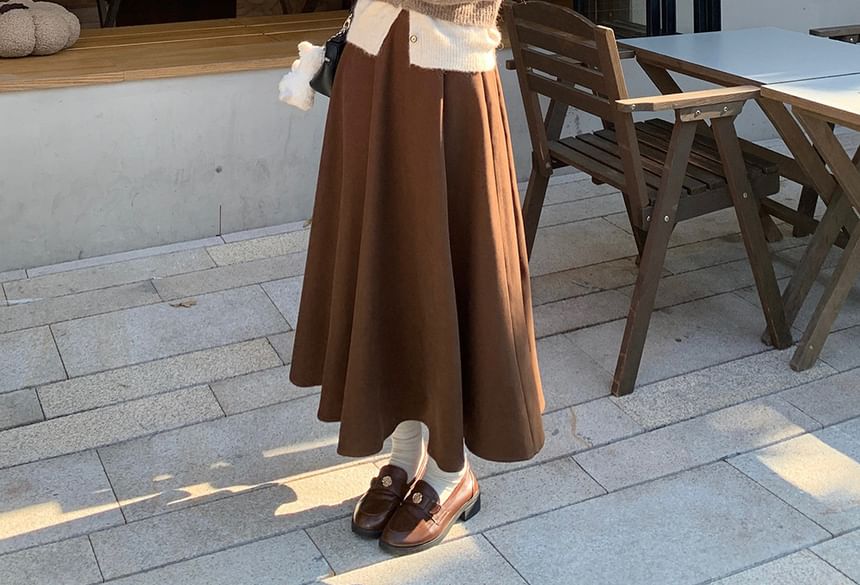 Collared Cardigan and Maxi Skirt Set with Mock Two Piece