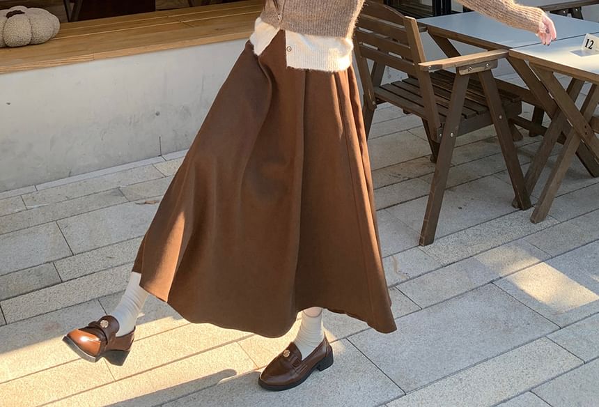 Collared Cardigan and Maxi Skirt Set with Mock Two Piece