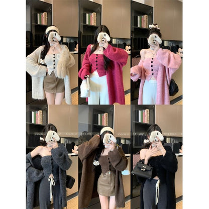 Knit Crop Tube Top + Open Front Cardigan Set