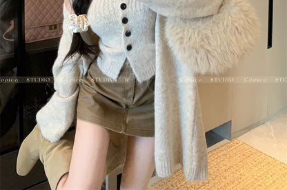 Knit Crop Tube Top + Open Front Cardigan Set