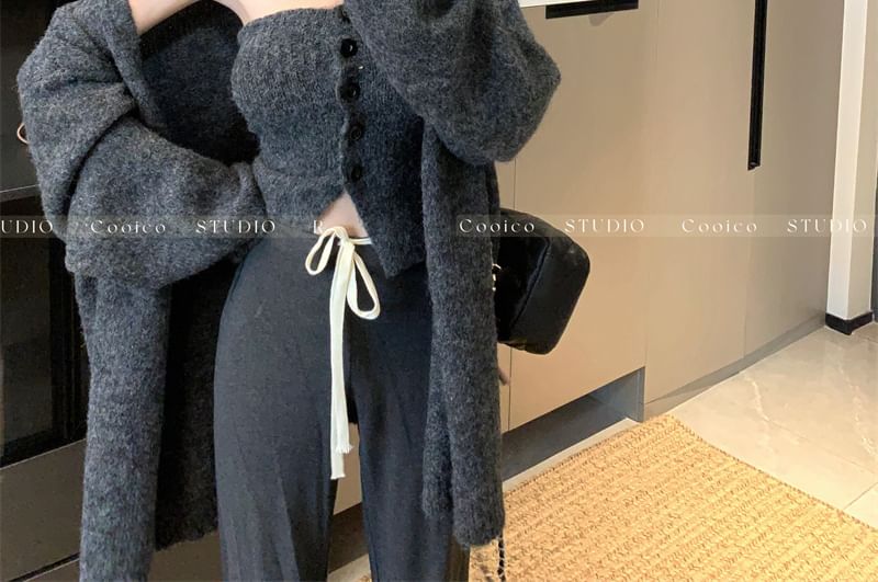 Knit Crop Tube Top + Open Front Cardigan Set