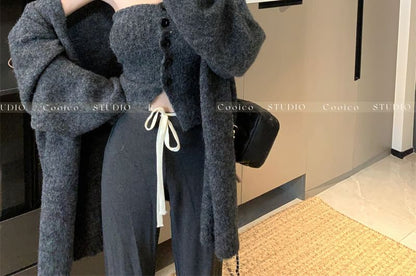 Knit Crop Tube Top + Open Front Cardigan Set