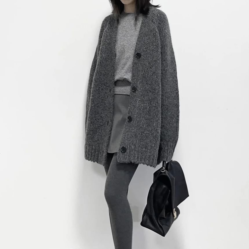 V-Neck Plain Button Oversized Cardigan