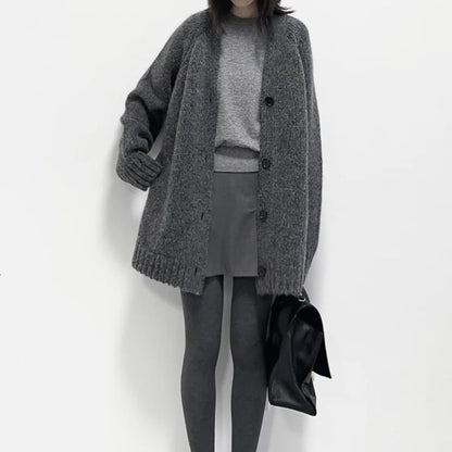 V-Neck Plain Button Oversized Cardigan