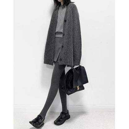 V-Neck Plain Button Oversized Cardigan